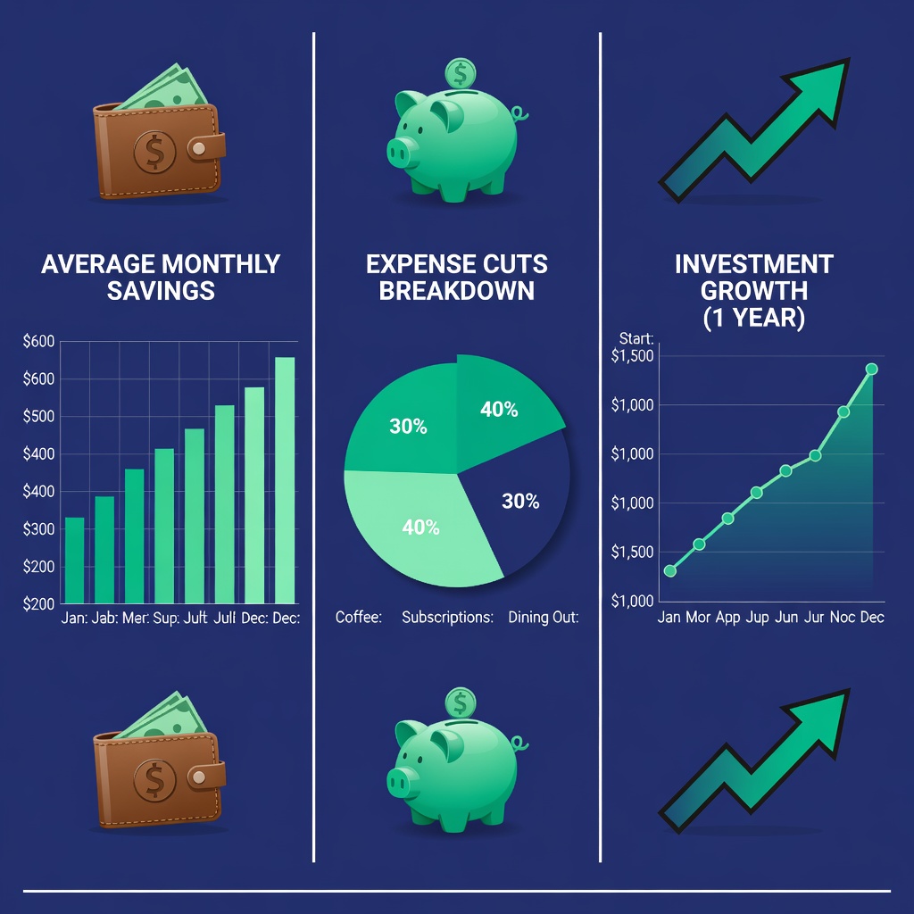 Infographic showing rising savings from loud budgeting trend, charts of debt reduction and investment growth for young White and Asian men