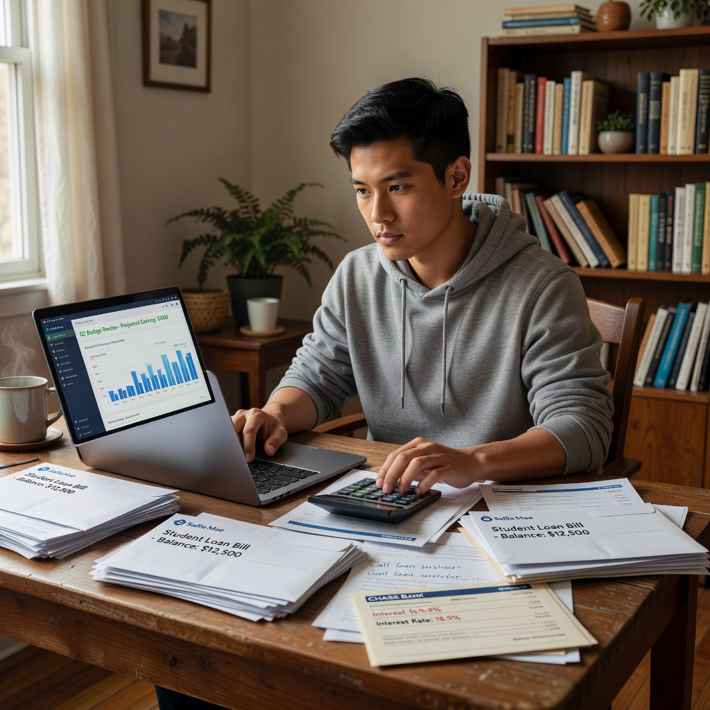 Student loan statements overwhelming a desk