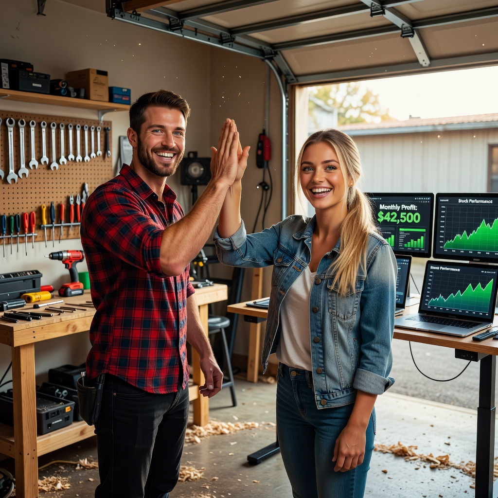 Entrepreneurs celebrating financial wins