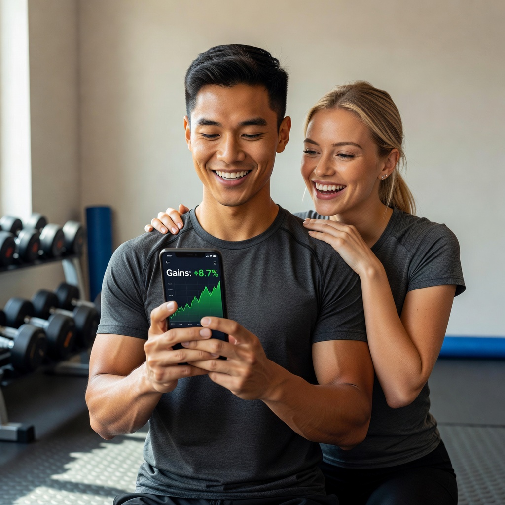 Young investor checking portfolio gains