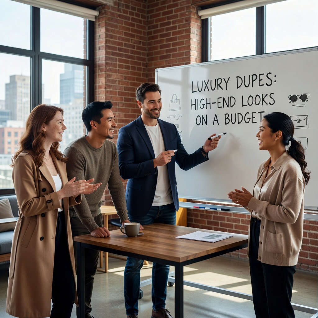 Confident White man pitching dupe-based business idea to Asian peer and girlfriends in trendy loft