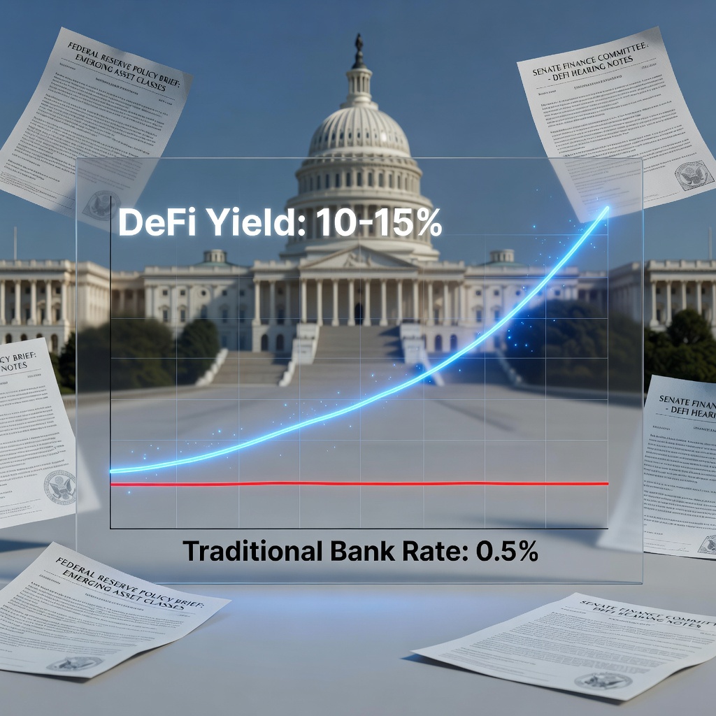 Chart illustrating DeFi yield curves versus bank rates under new regs