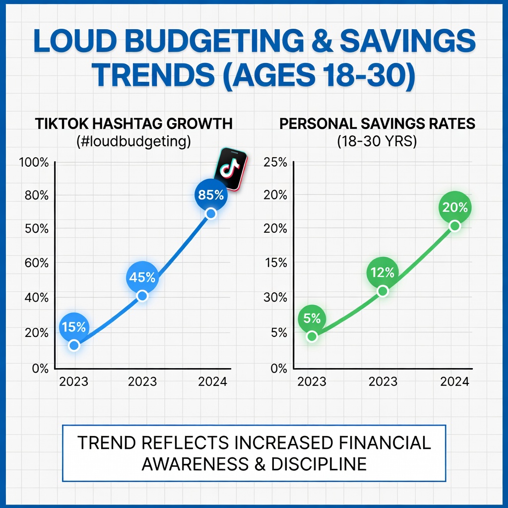 Graph showing rise in loud budgeting TikTok searches and savings rates