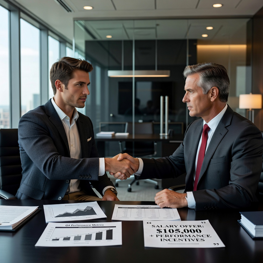 White millennial negotiating salary in modern office